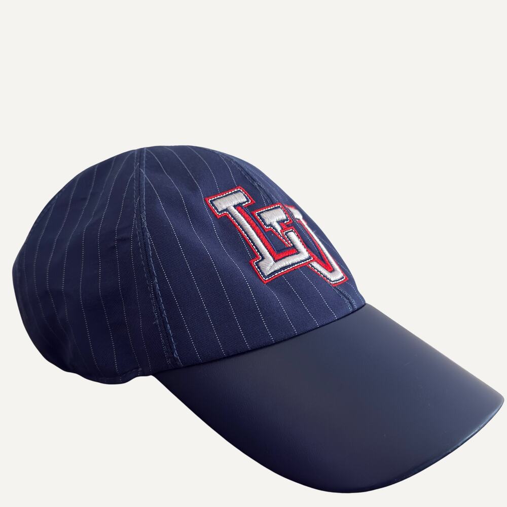 Louis Vuitton LV Varsity Cap Navy Pinstripe Leather Brim Baseball Hat 59cm